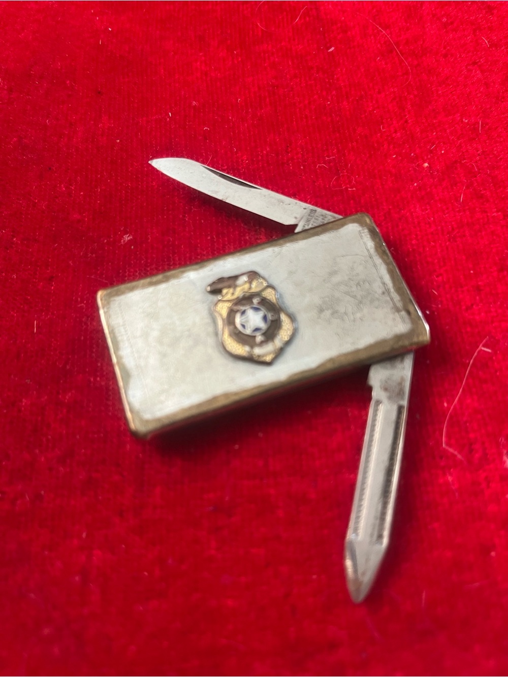 Vintage Police Badge Pocket Knife money clip- Ivory and Gold